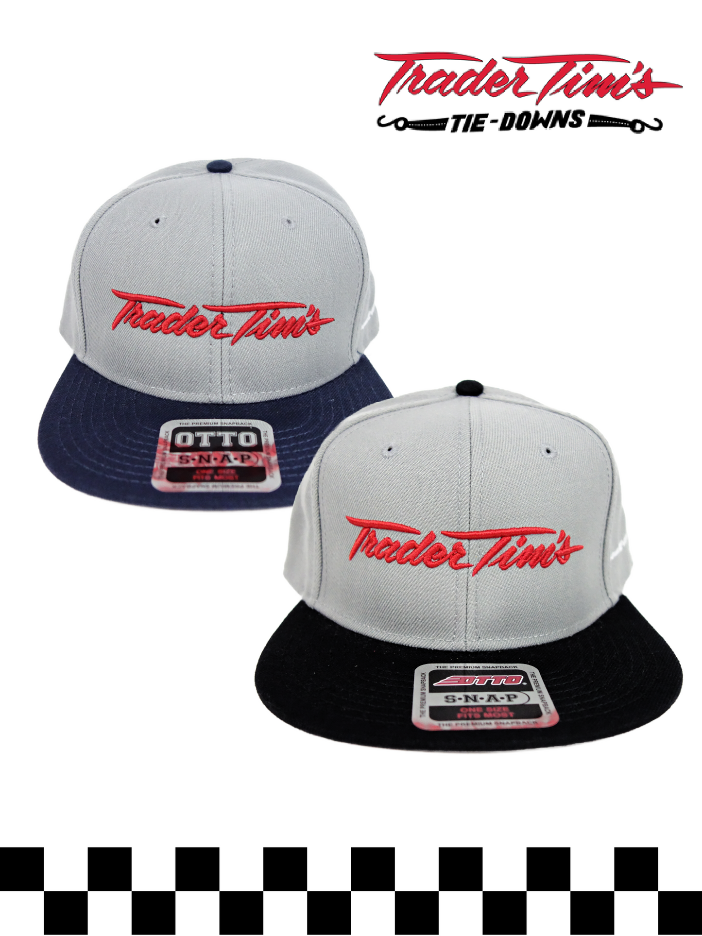 Trader Tim's Embroidered Flat Bill Hat - Black or Navy