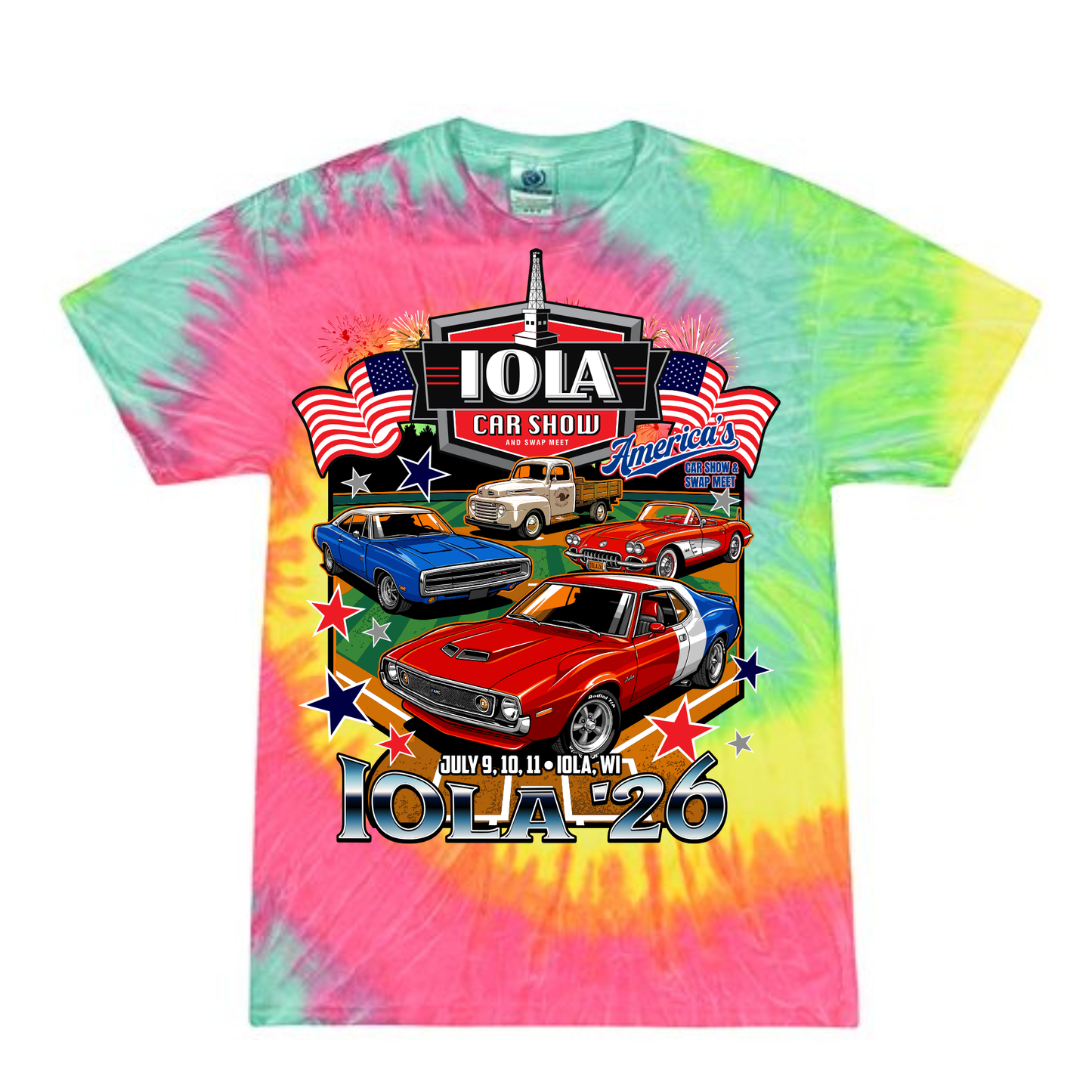 Iola Car Show Tye Die T Shirt